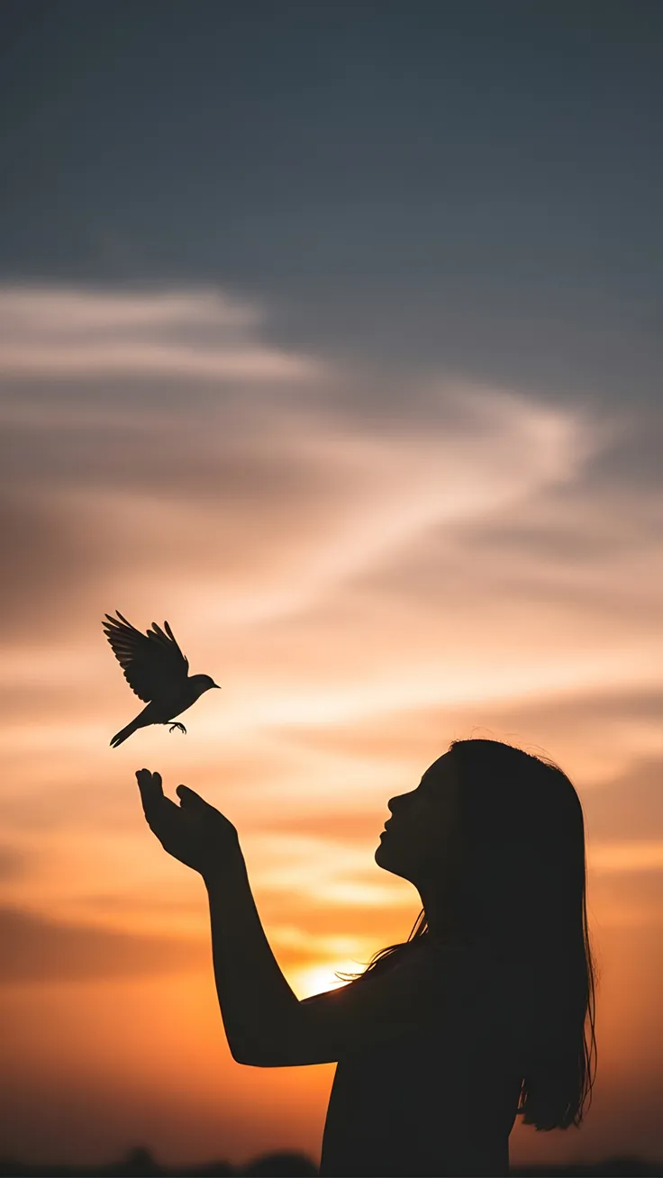 A sad girl trying to be happy with birds and sometimes alone