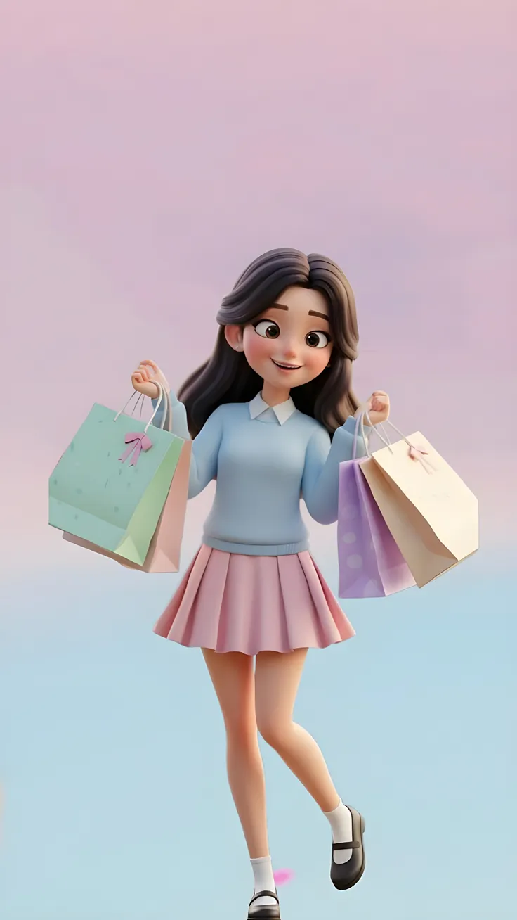 A beautiful 3D cartoon girl  butterfly sitting on her hand
