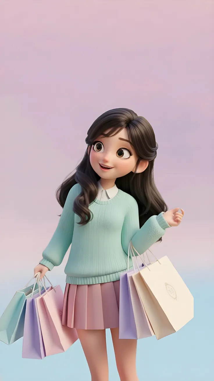 A beautiful 3D cartoon girl  butterfly sitting on her hand