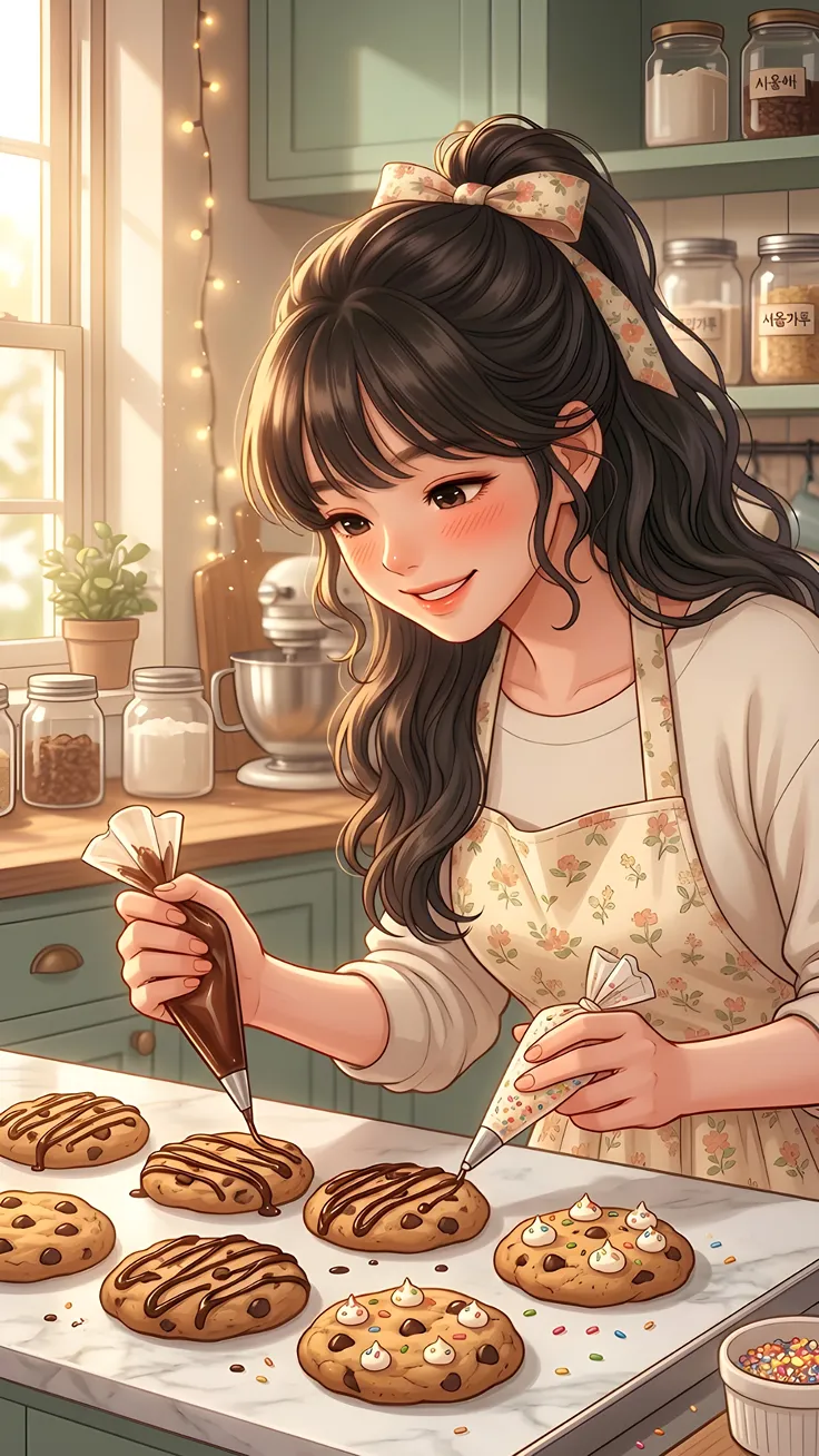 Korean Anime Girl Baking Cookies Step by Step 🍪💖