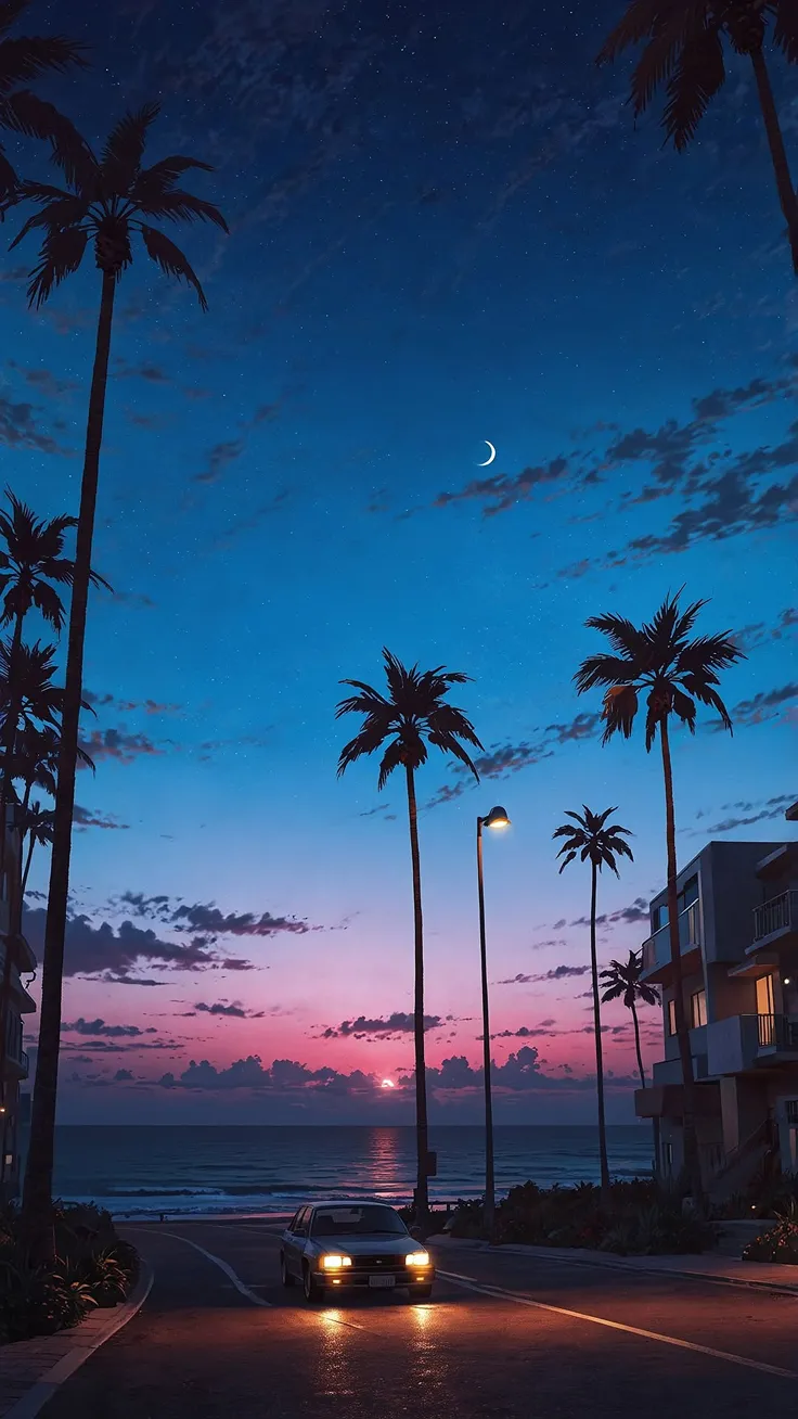 Twilight Reflections Under Endless Violet Skies 🌴🌌✨ . . . . 4k Wallpapers 