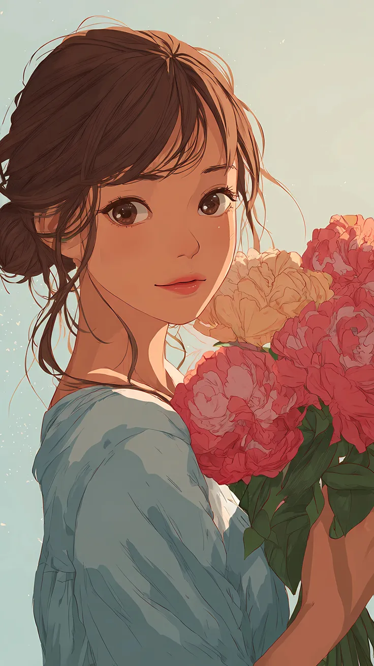 Golden Bloom Girl Soft Aesthetic Wallpaper