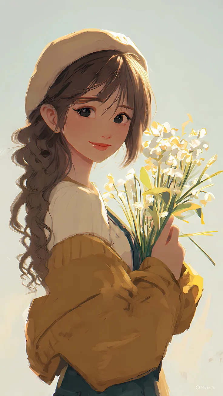 Golden Bloom Girl Soft Aesthetic Wallpaper