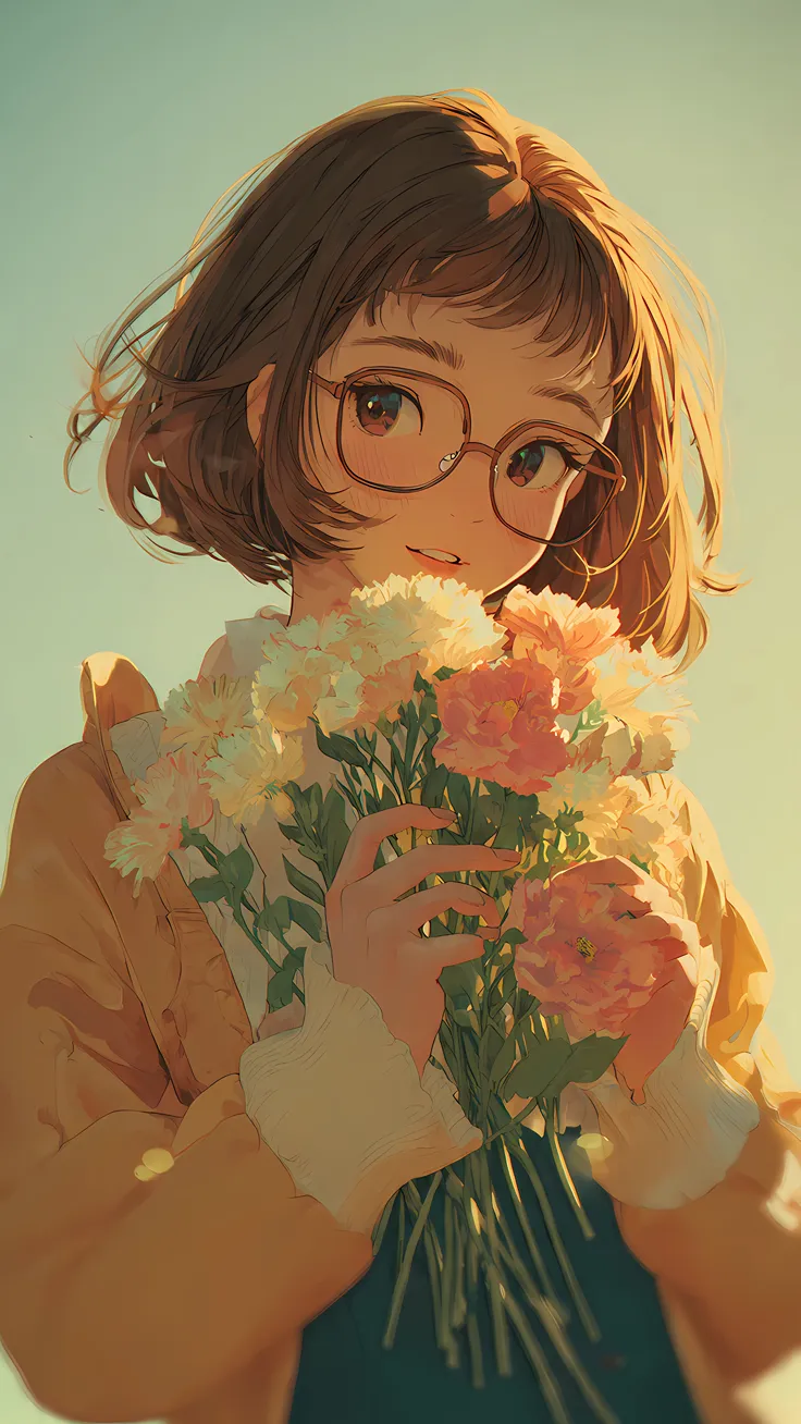 Golden Bloom Girl Soft Aesthetic Wallpaper