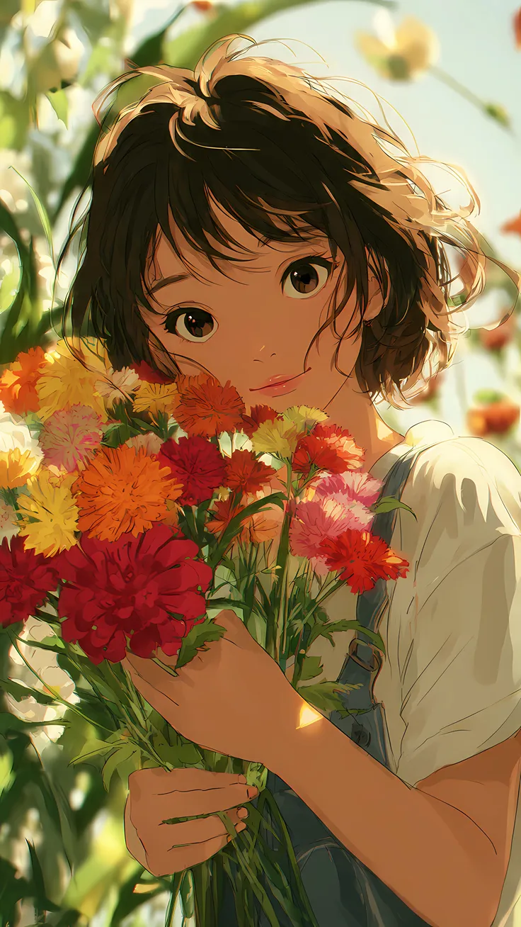Golden Bloom Girl Soft Aesthetic Wallpaper