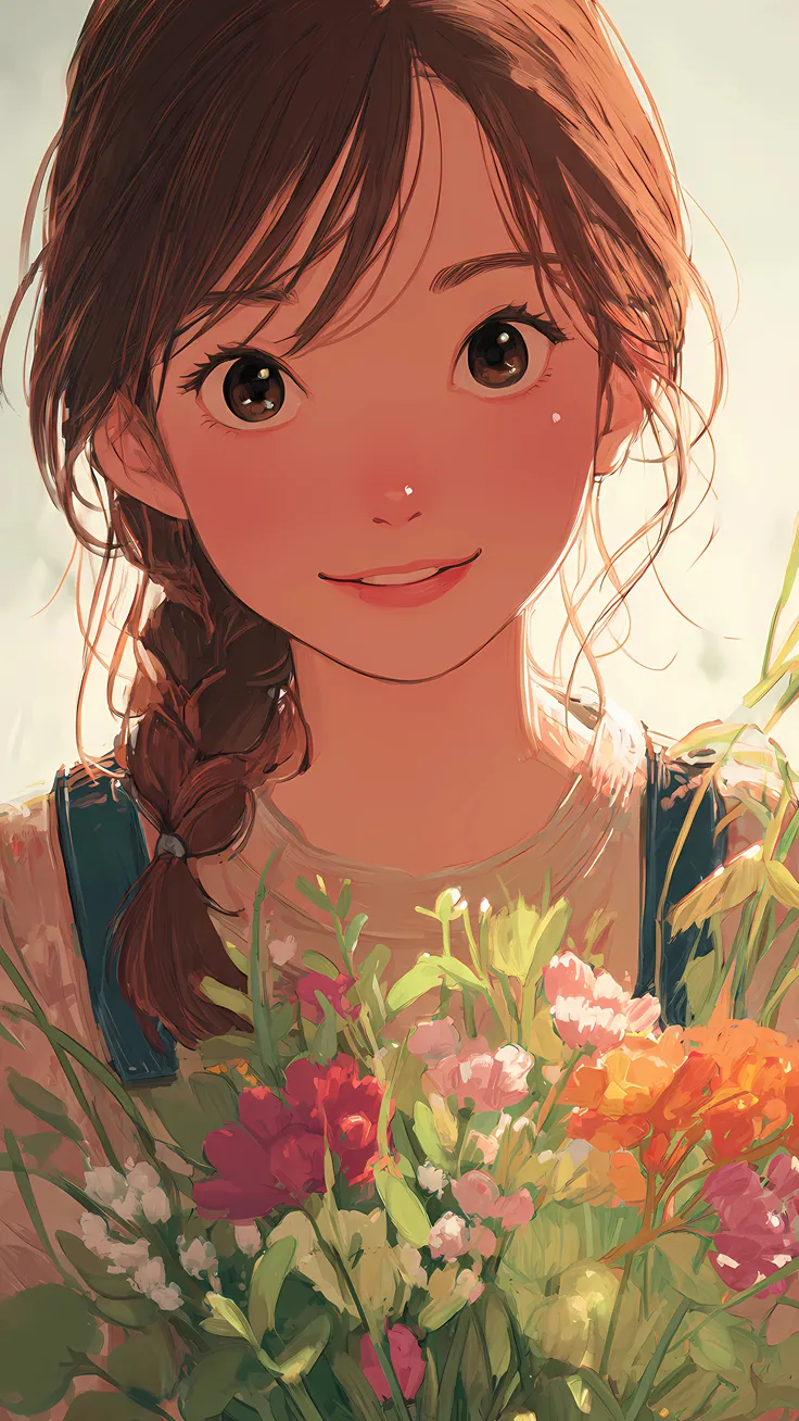 Golden Bloom Girl Soft Aesthetic Wallpaper