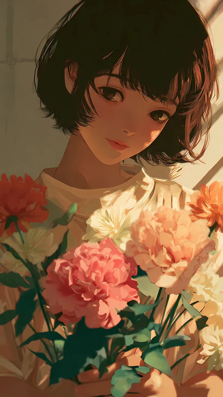 Golden Bloom Girl Soft Aesthetic Wallpaper