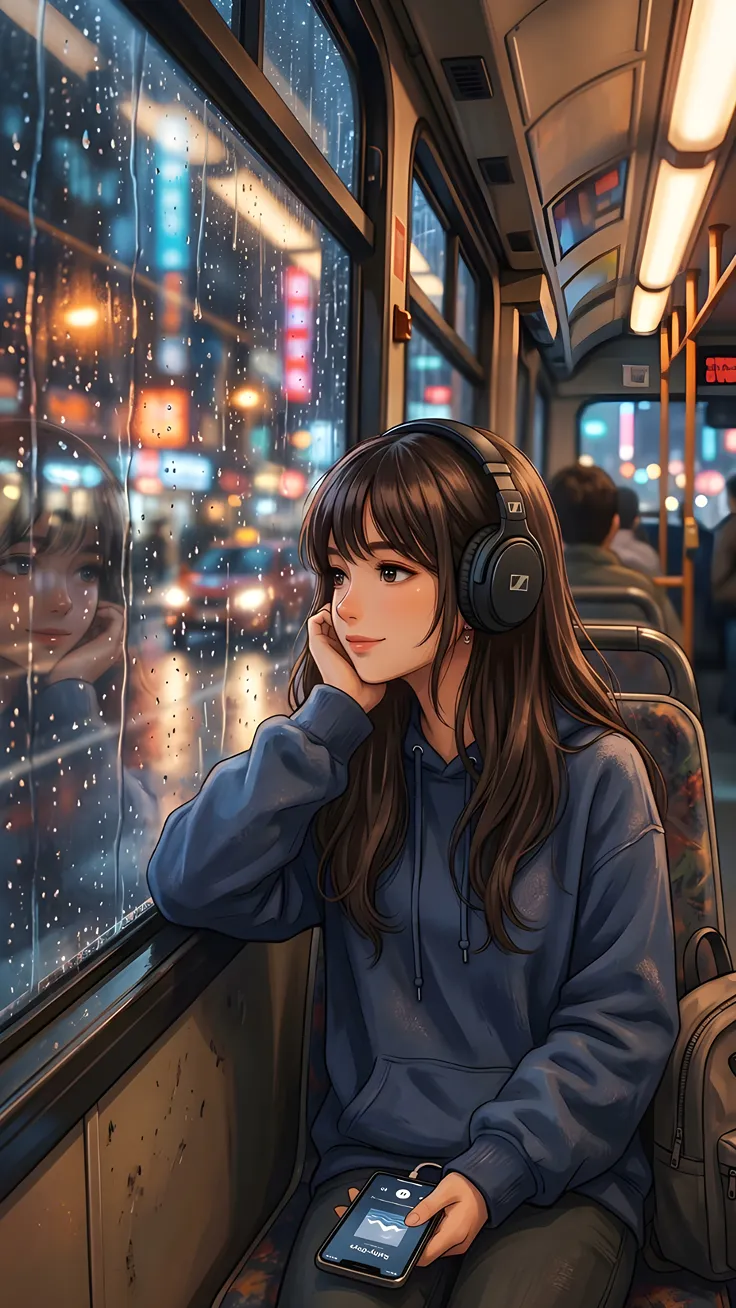 Anime Girl on a Night Train Journey