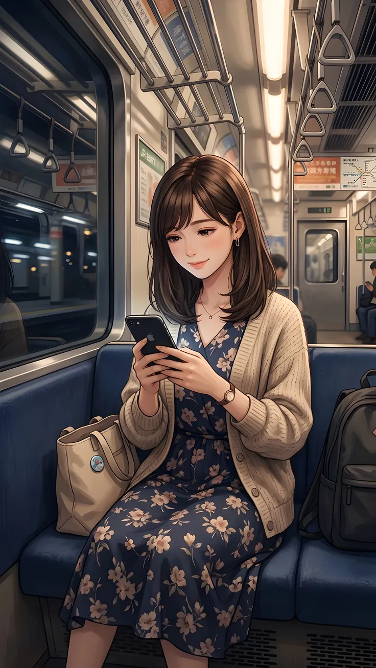 Anime Girl on a Night Train Journey