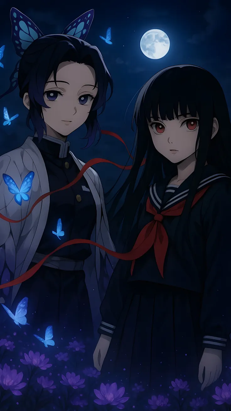Beautiful shinobu kocho (deman slayer) x ai enma (hell girl) crossover fanart
