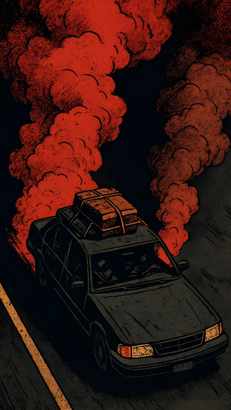 Animated car with red smoke 