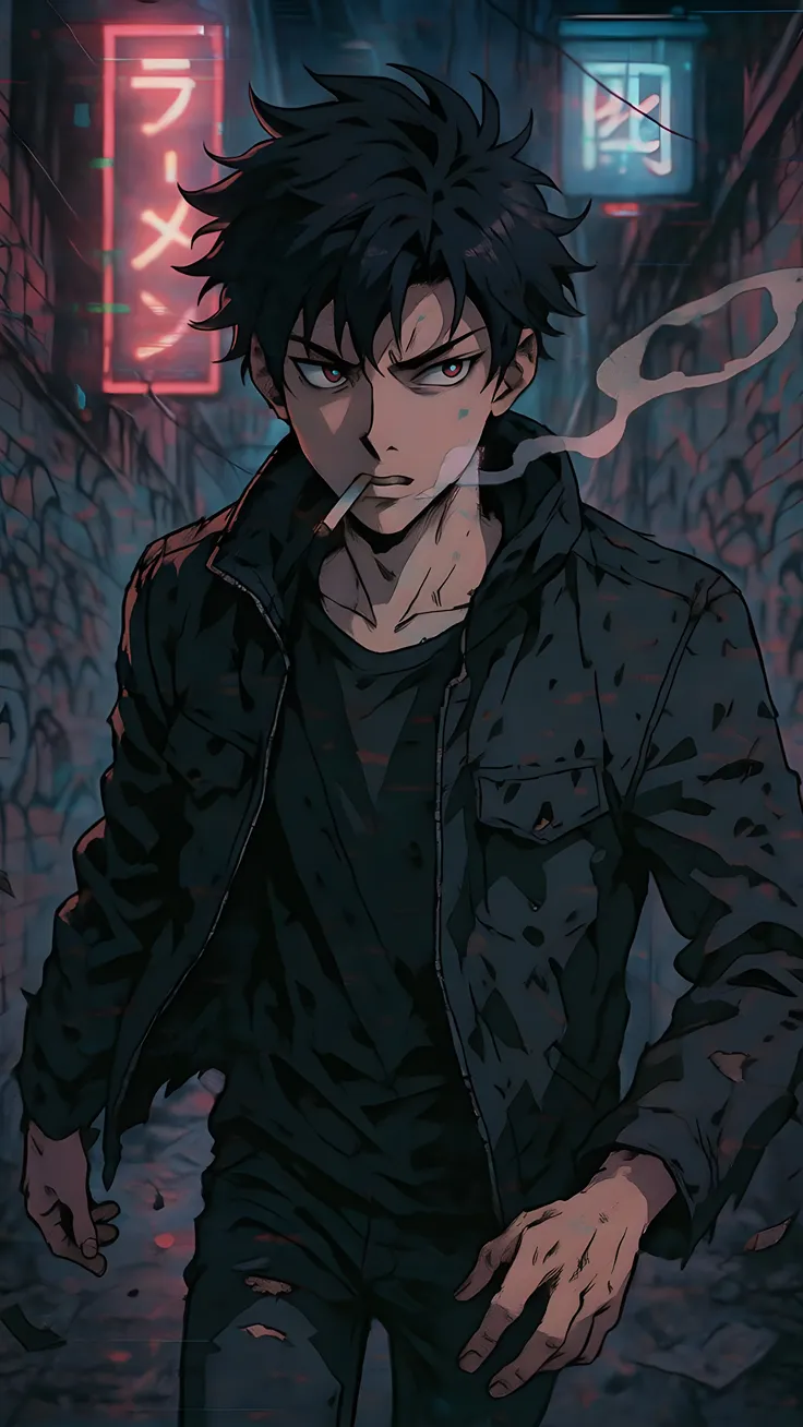 Anime gangster boy in the alley AI