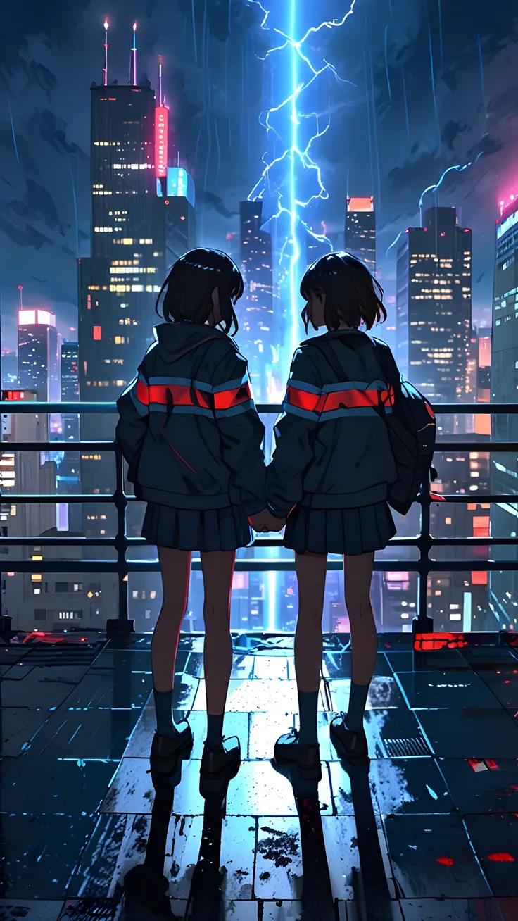 Anime girls on the school roof