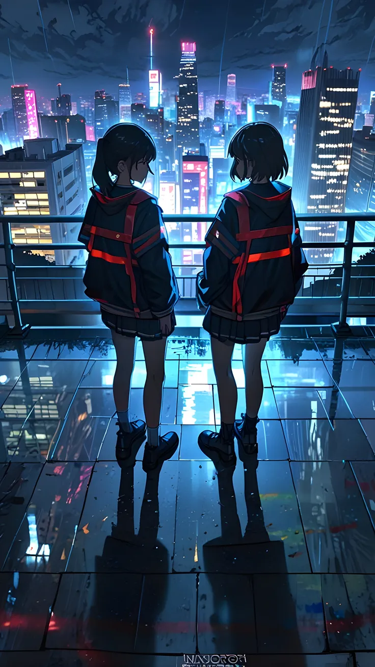 Anime girls on the school roof