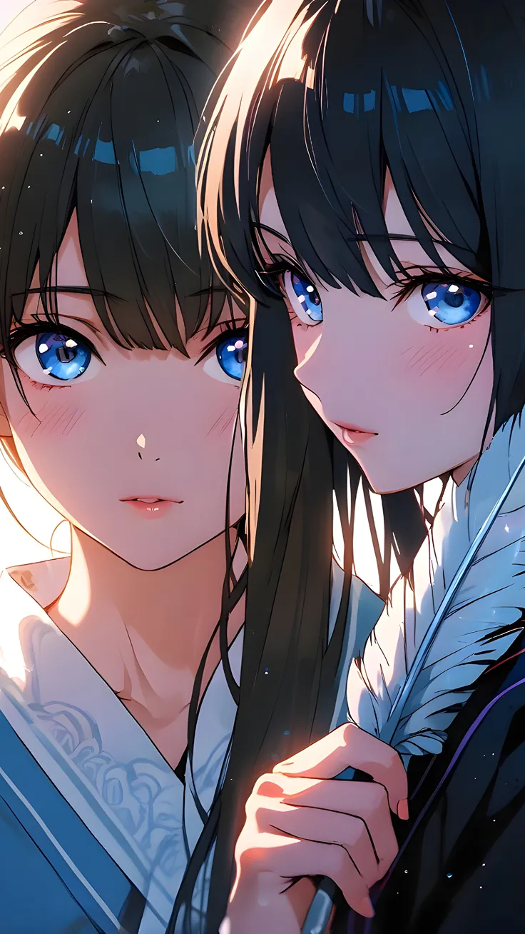 Two Beautiful sisters with feathers anime