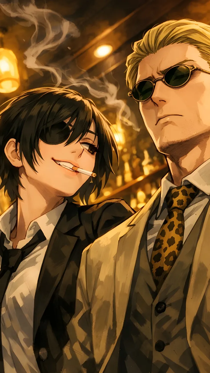 Anime fan art of himeno (chainsaw man) and nanami (jujutsu keisen) duo