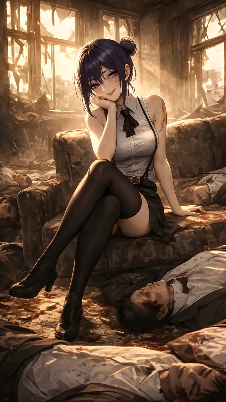 Anime fan art of reze in villain pose (chaisaw man)