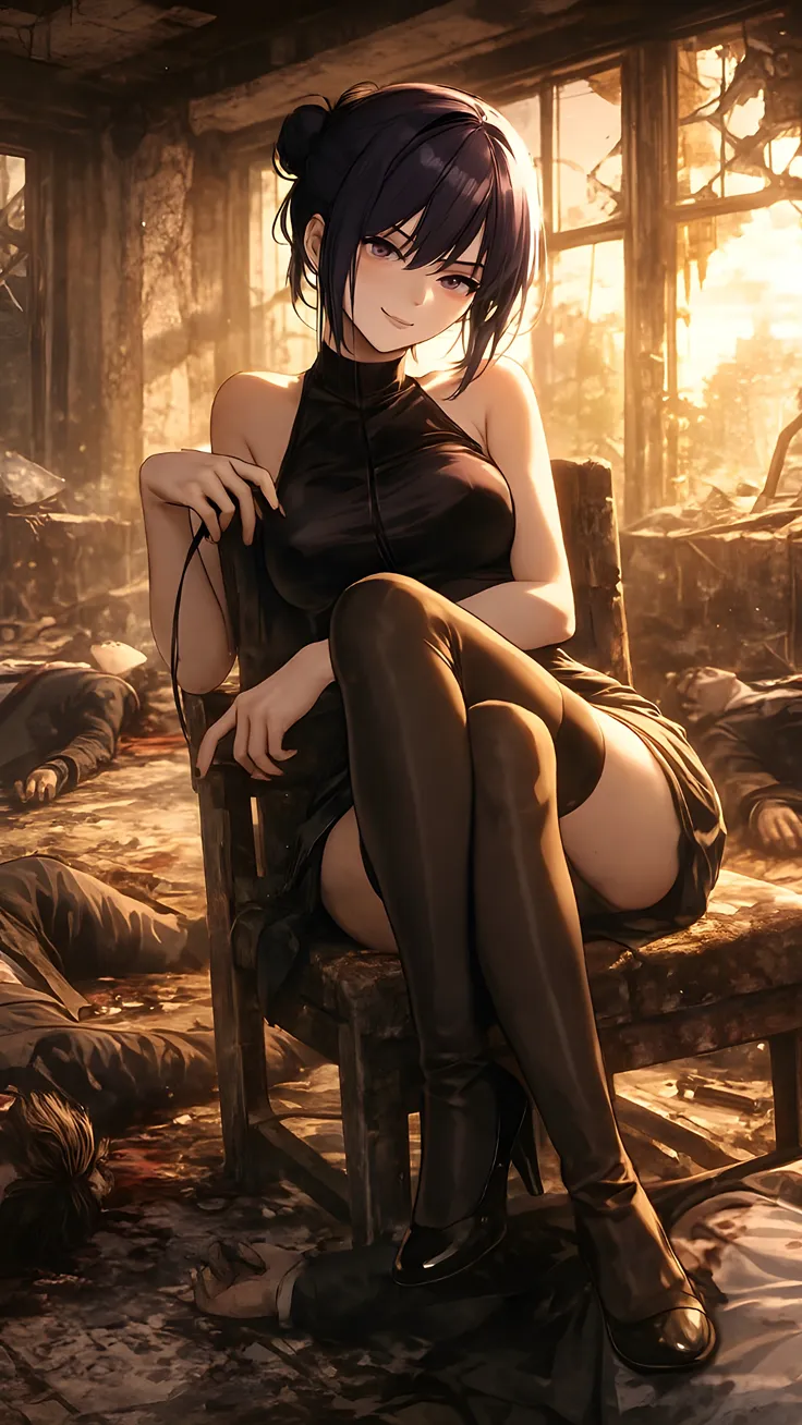 Anime fan art of reze in villain pose (chaisaw man)