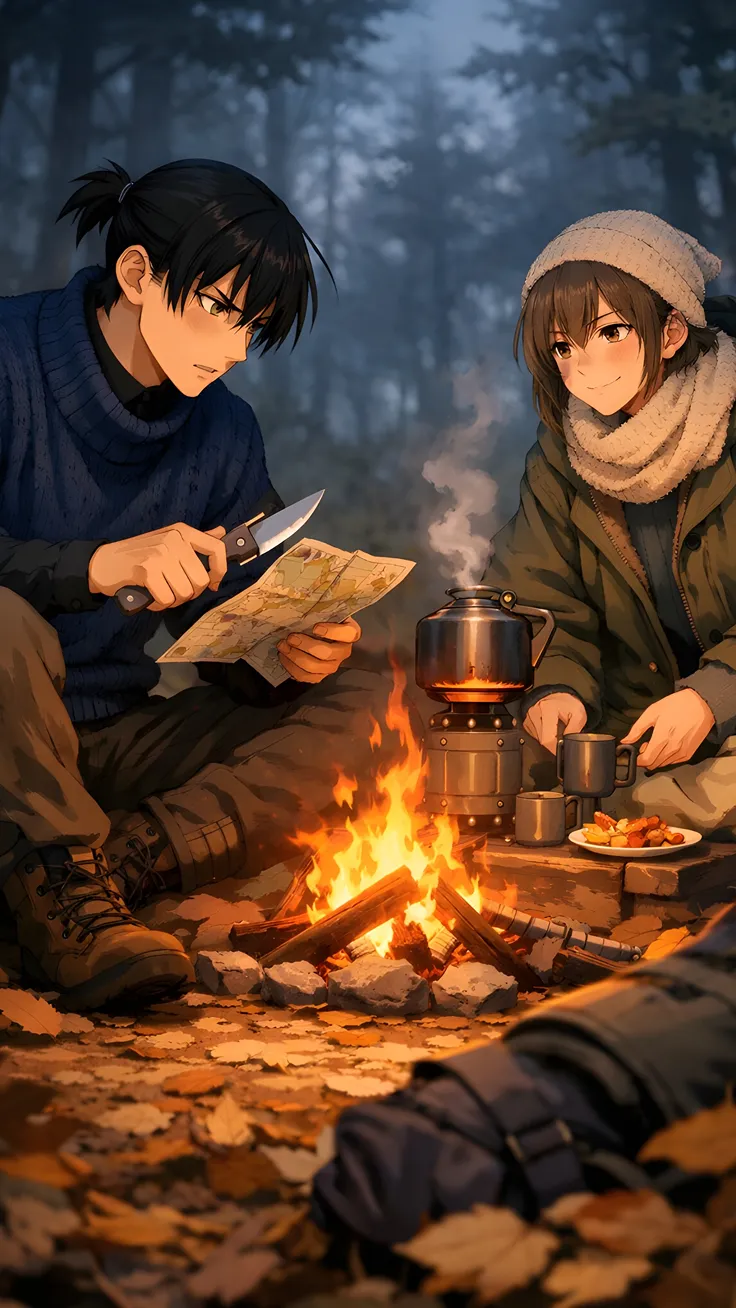 Anime fan art of akiyama aki (yuru camp) and Aki Hayakawa (cahinsaw man) 