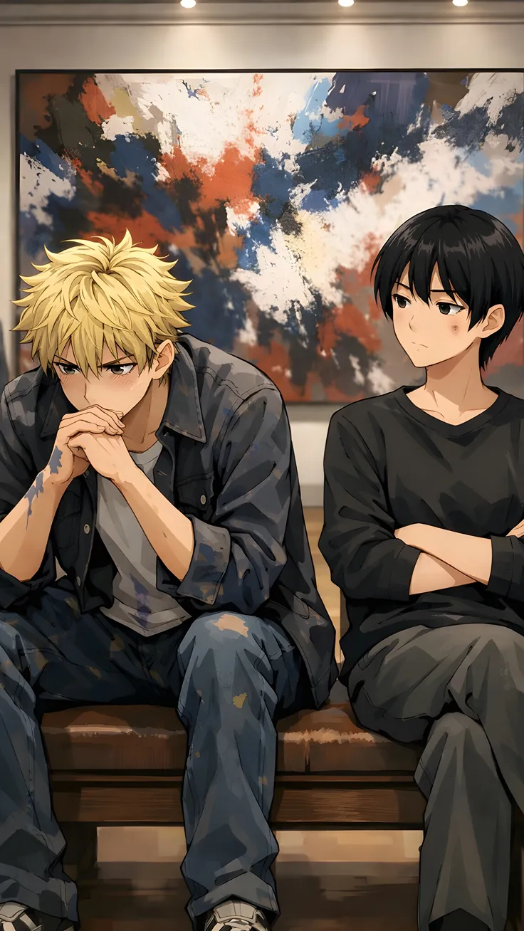 Yatora yaguchi and Yotasuke takahashi is sitting in the art gallary Ai