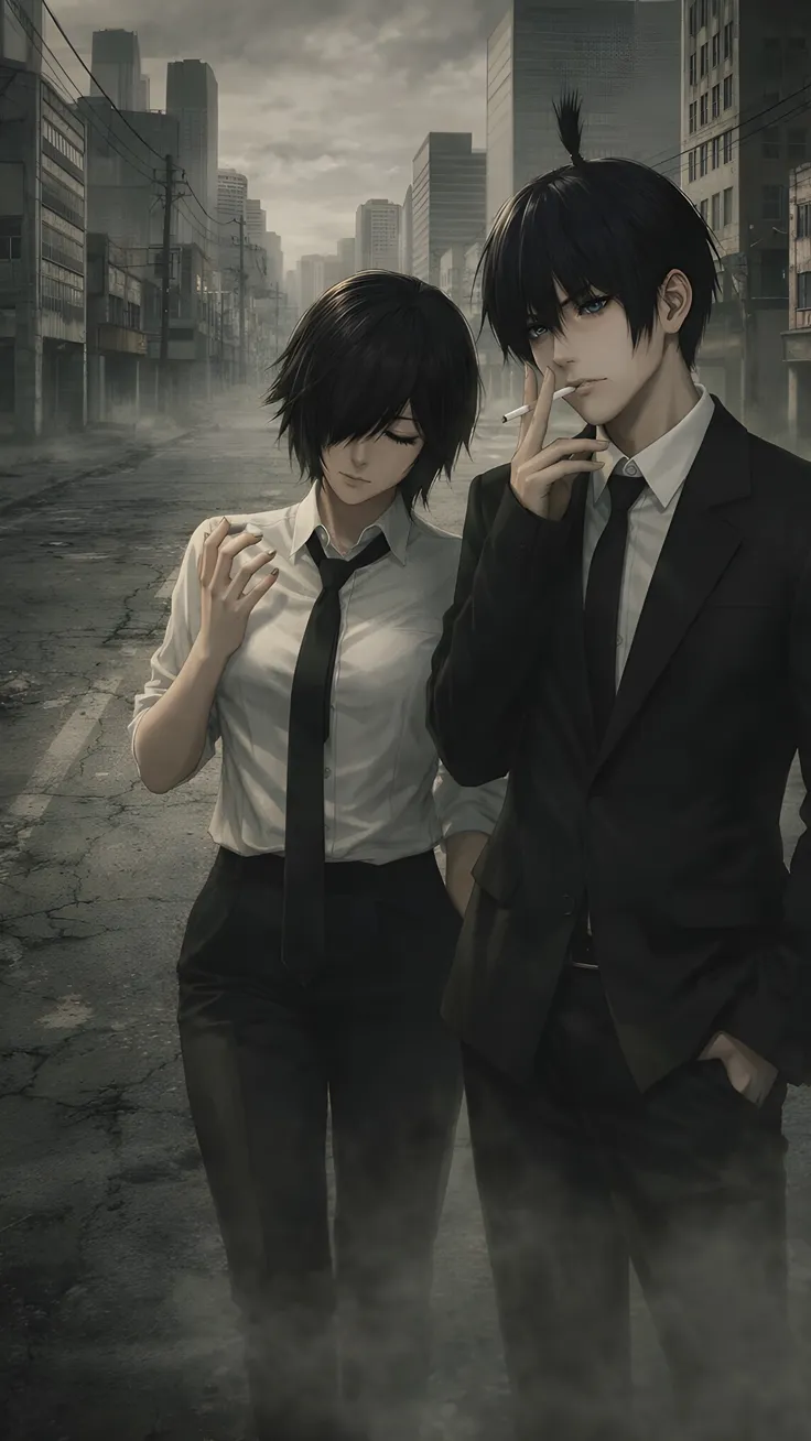 Anime Ai fan art of himeno x aki (chainsaw man)