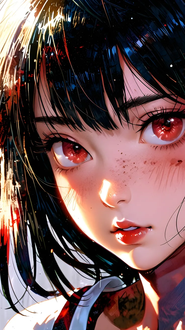Anime red eyes girl with red theme AI