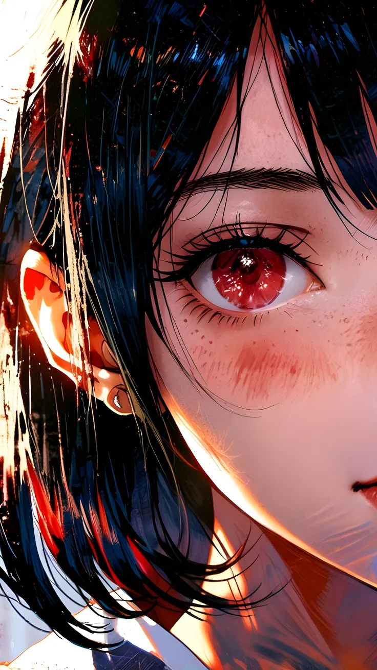 Anime red eyes girl with red theme AI