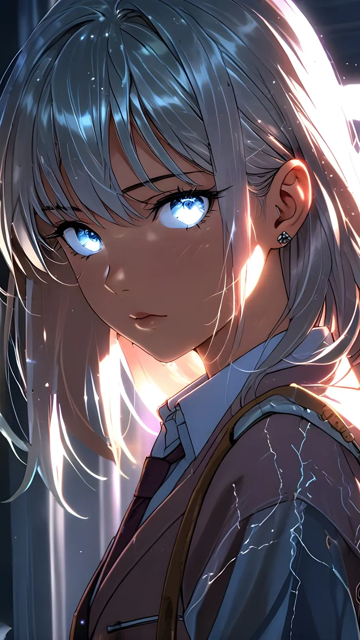 Anime beautiful girl with silver eyes ai
