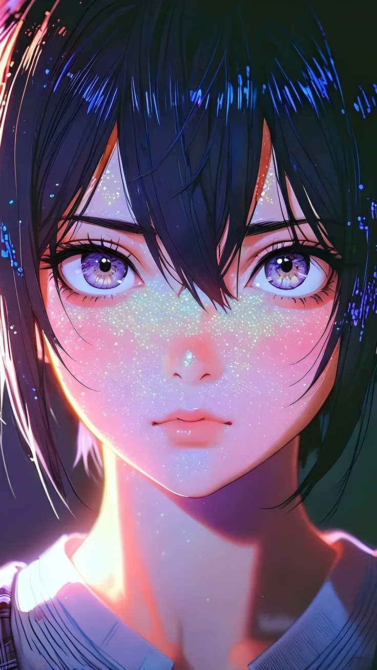 Anime girl with blue Cristal lights ai