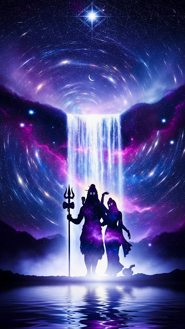 Silheuto style of hindu god shiva and Parvati