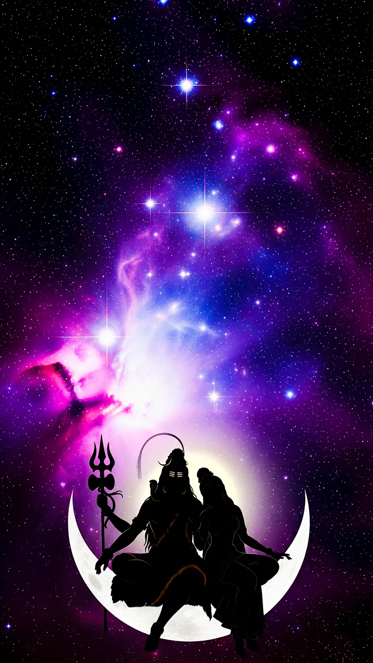 Silheuto style of hindu god shiva and Parvati