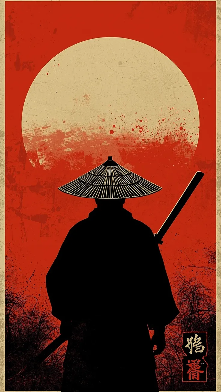 Minimalist japanese samurai silhouette wallpaper
