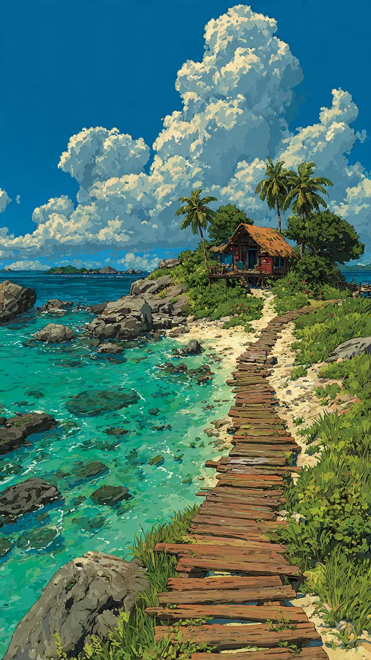 Tropical beach house wallpaper