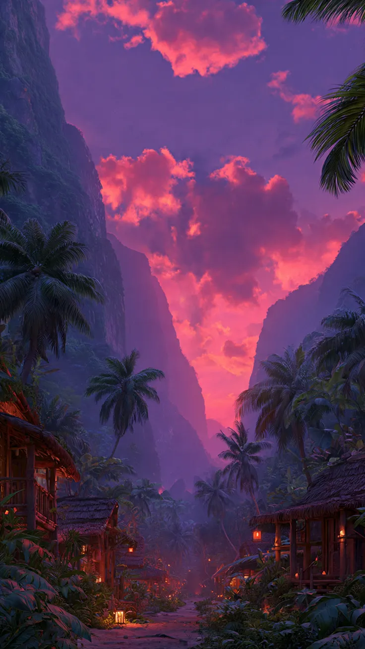 Tropical Sunset Village Wallpapers