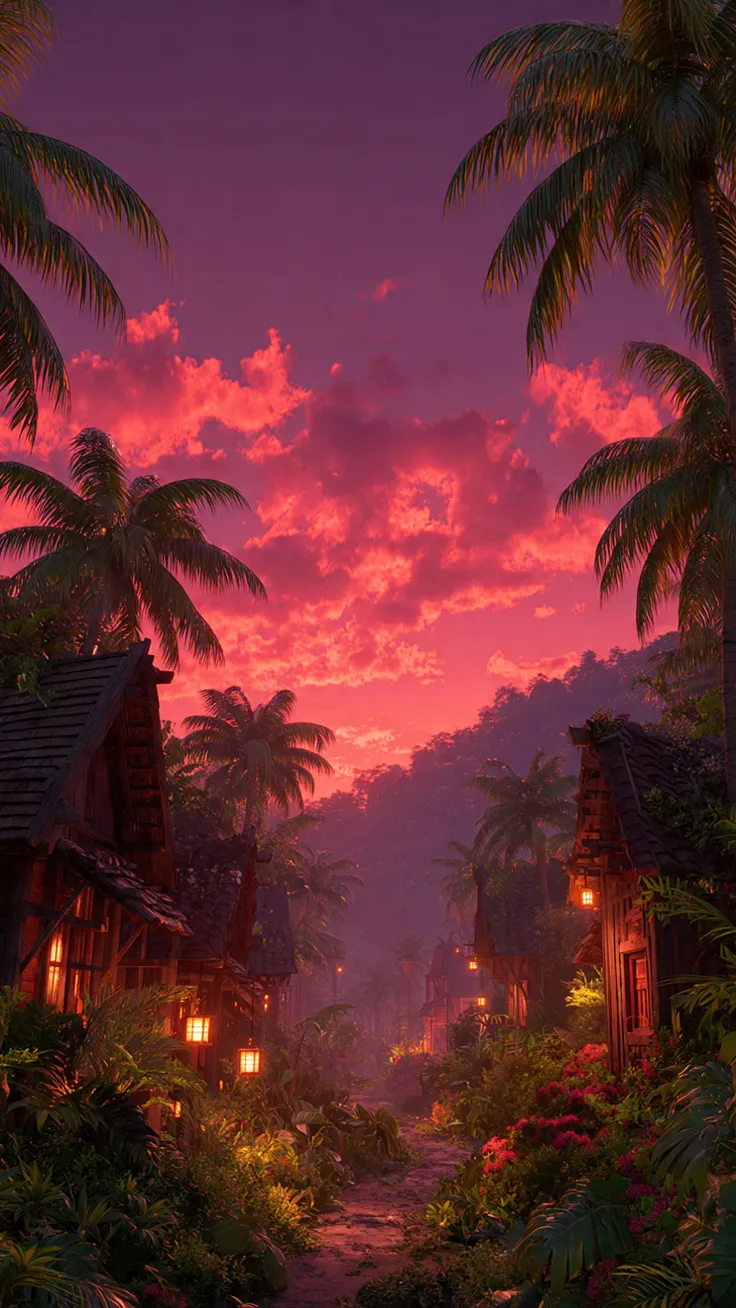 Tropical Sunset Village Wallpapers