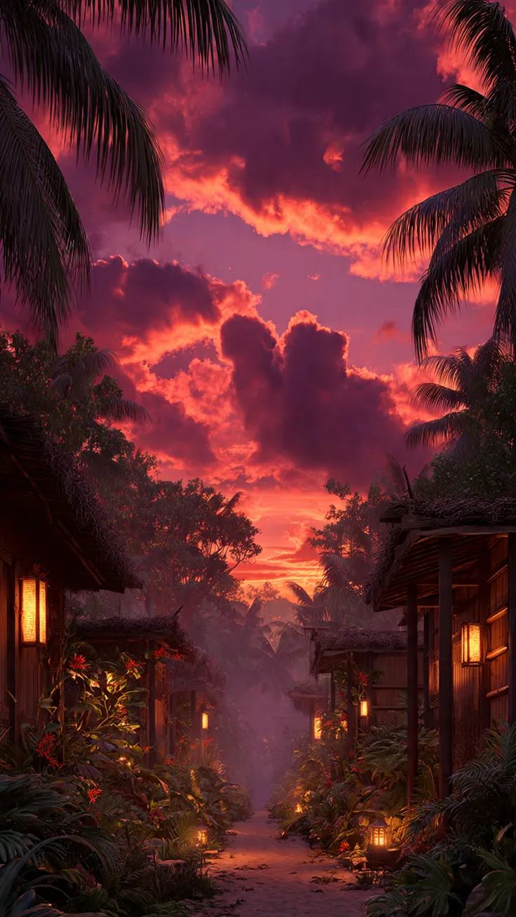 Tropical Sunset Village Wallpapers