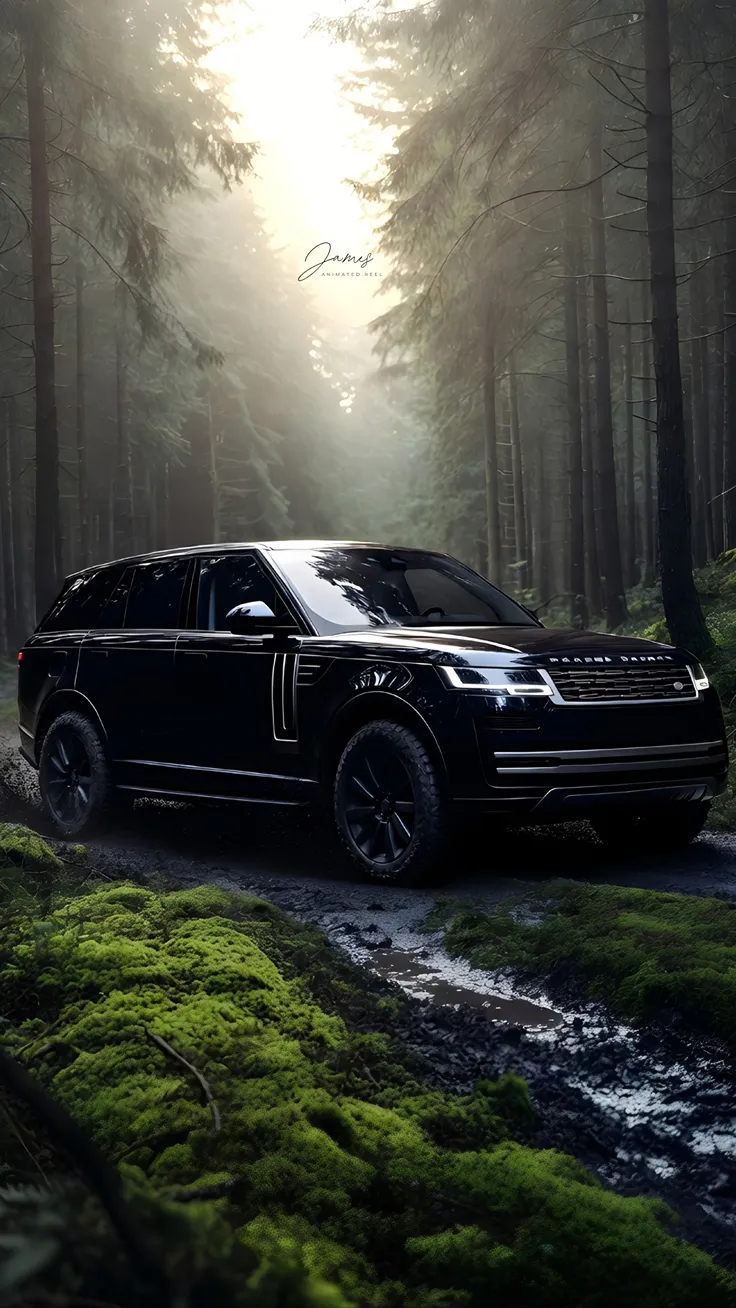 Range rover dark forest and sunset