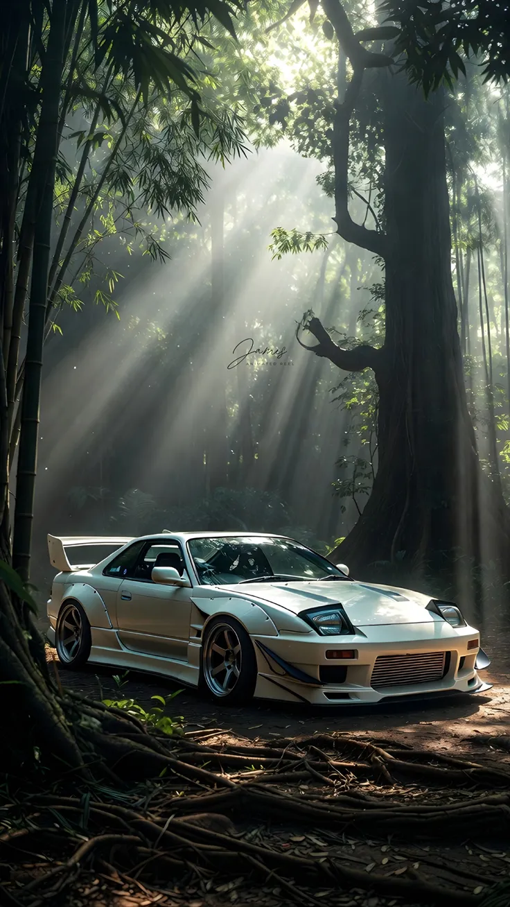 Modified sports car in forest