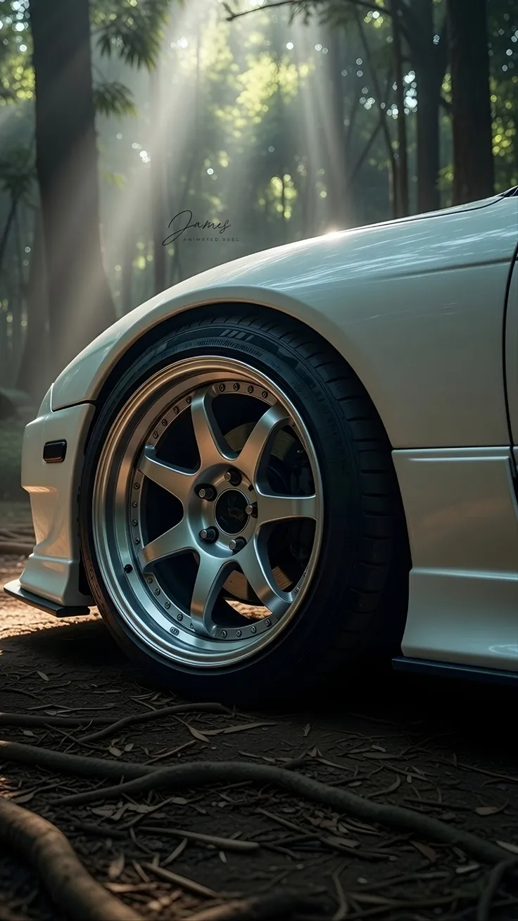 Modified sports car in forest