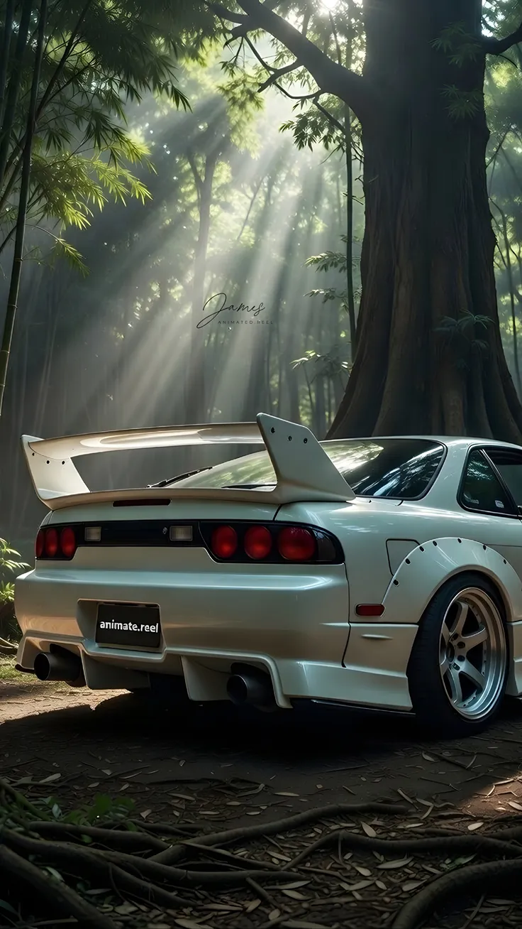 Modified sports car in forest