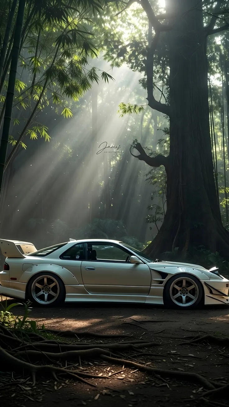 Modified sports car in forest