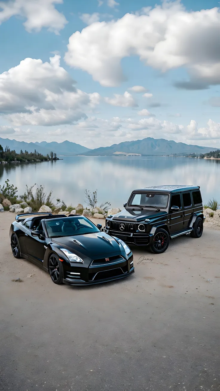 G wagon with Nisaan GTR photography lake