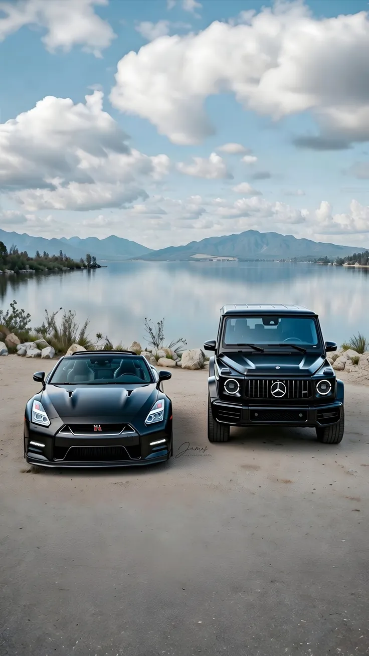 G wagon with Nisaan GTR photography lake