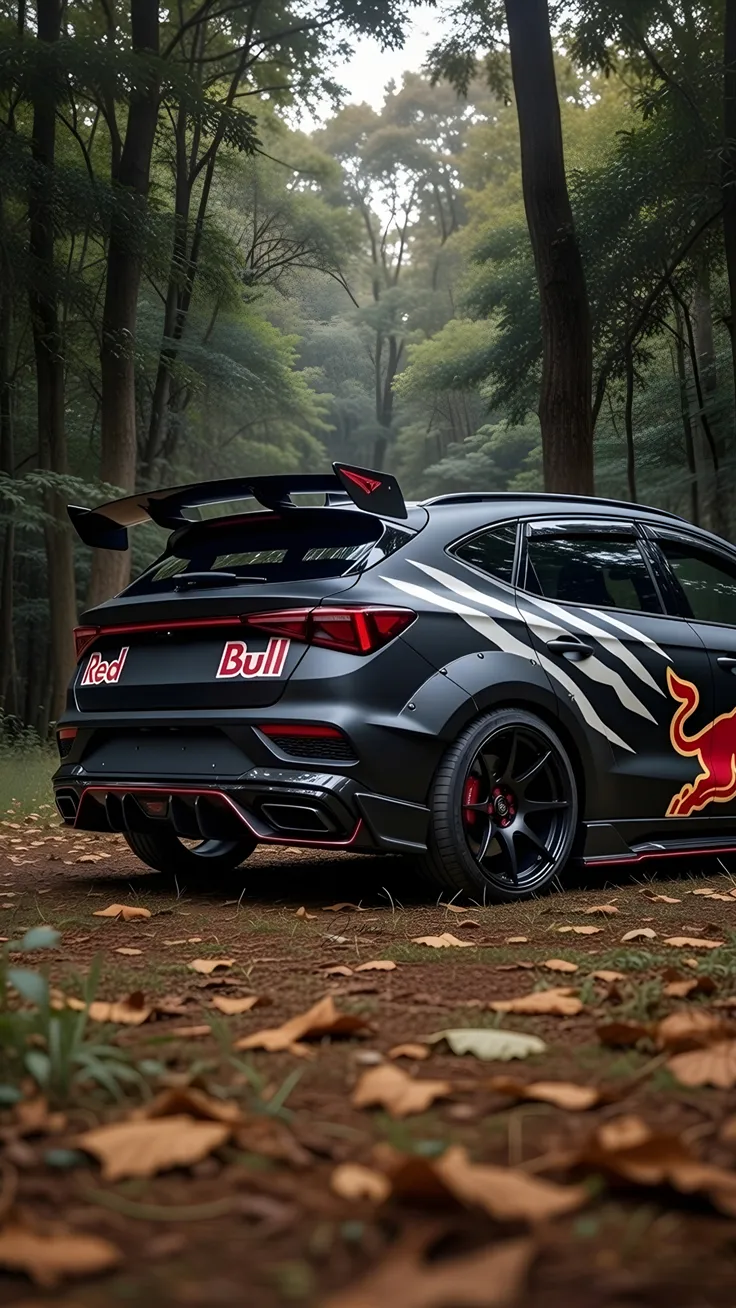 Forest car parked Balck colour wallpaper