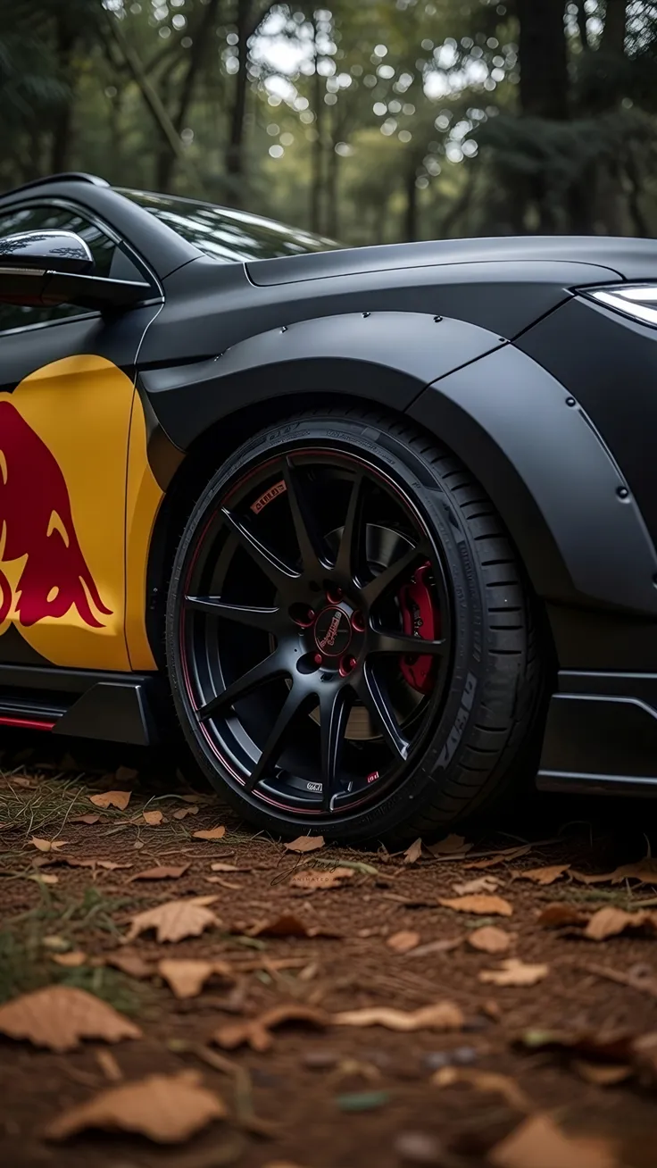 Forest car parked Balck colour wallpaper