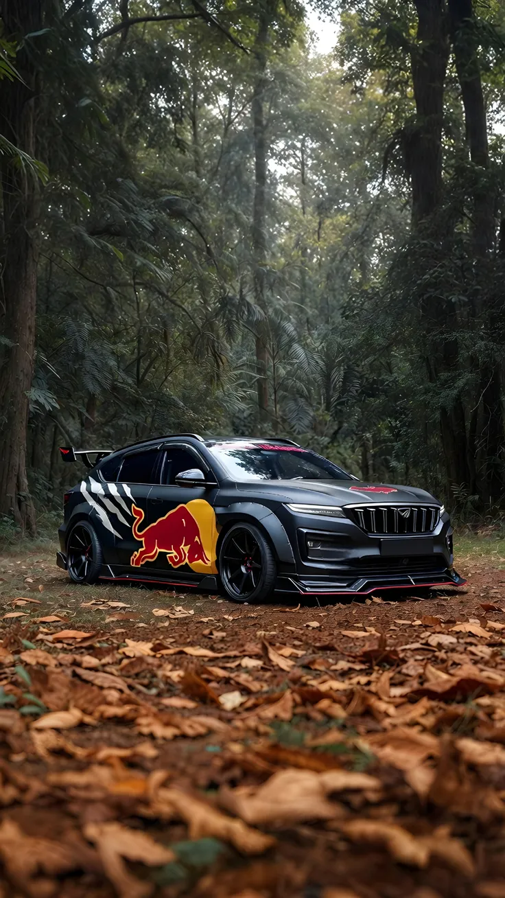 Forest car parked Balck colour wallpaper