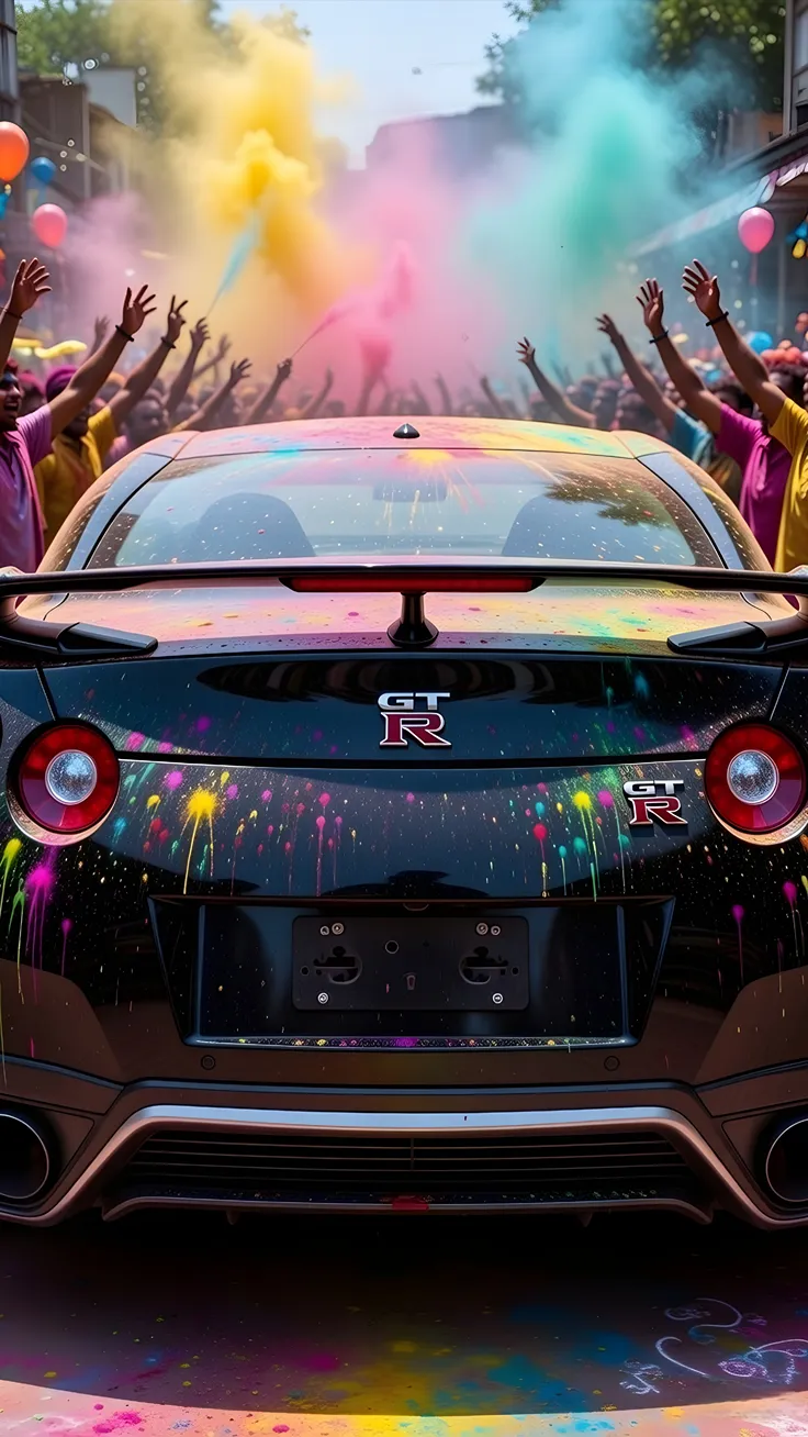 Happy Holi wallpapers car Nissan GTR