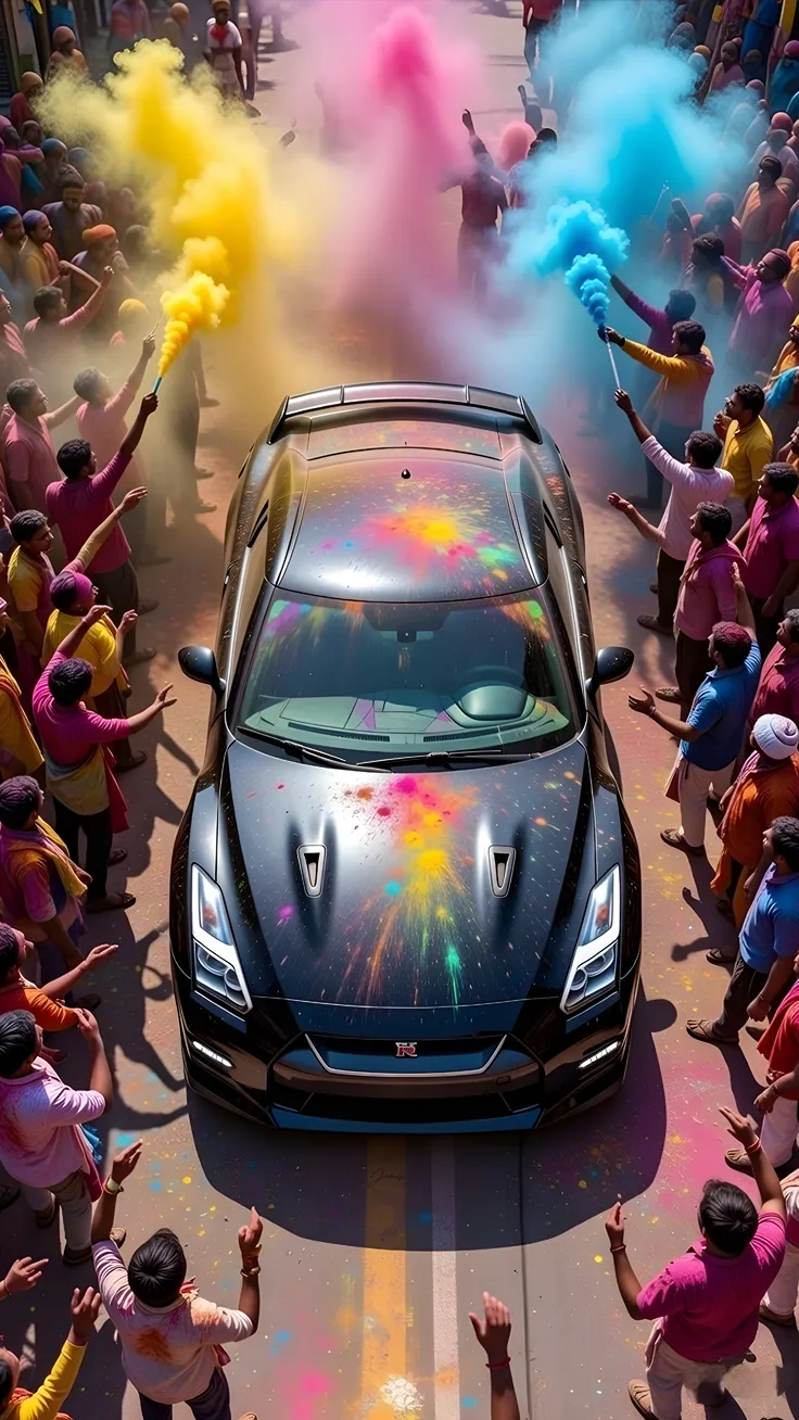 Happy Holi wallpapers car Nissan GTR