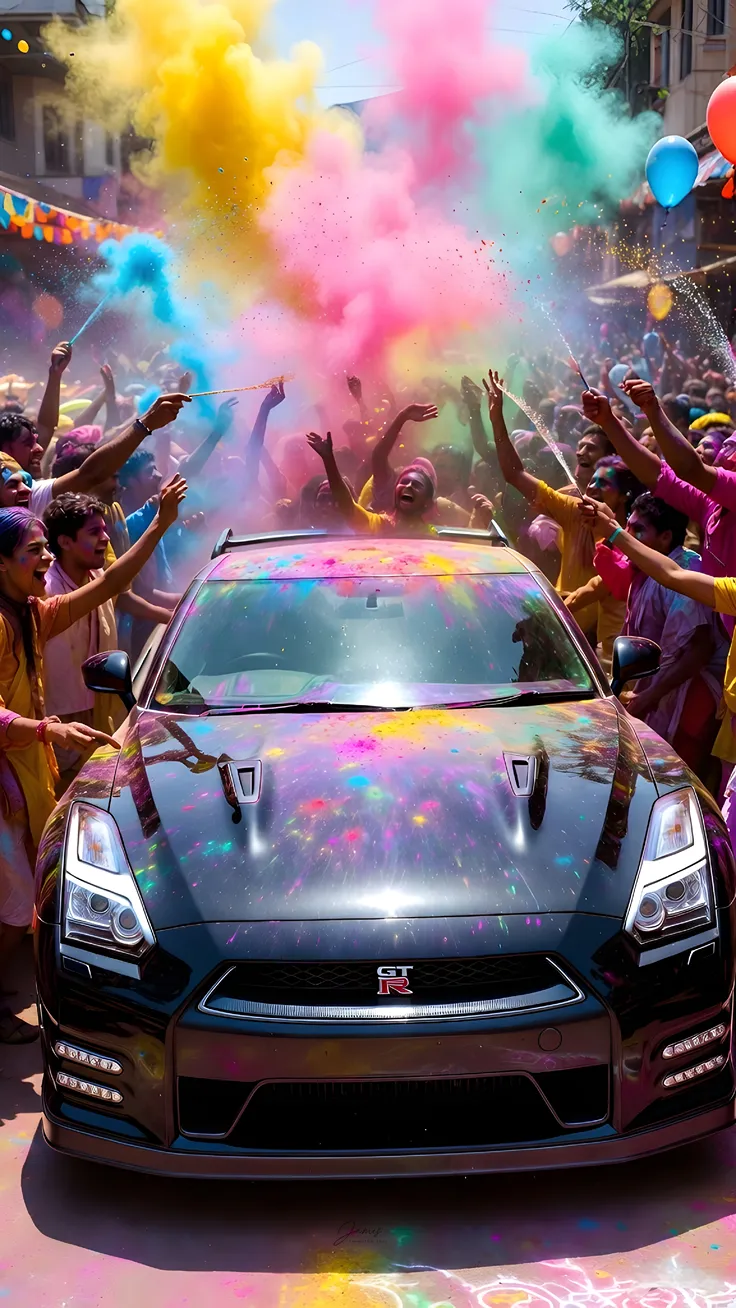 Happy Holi wallpapers car Nissan GTR