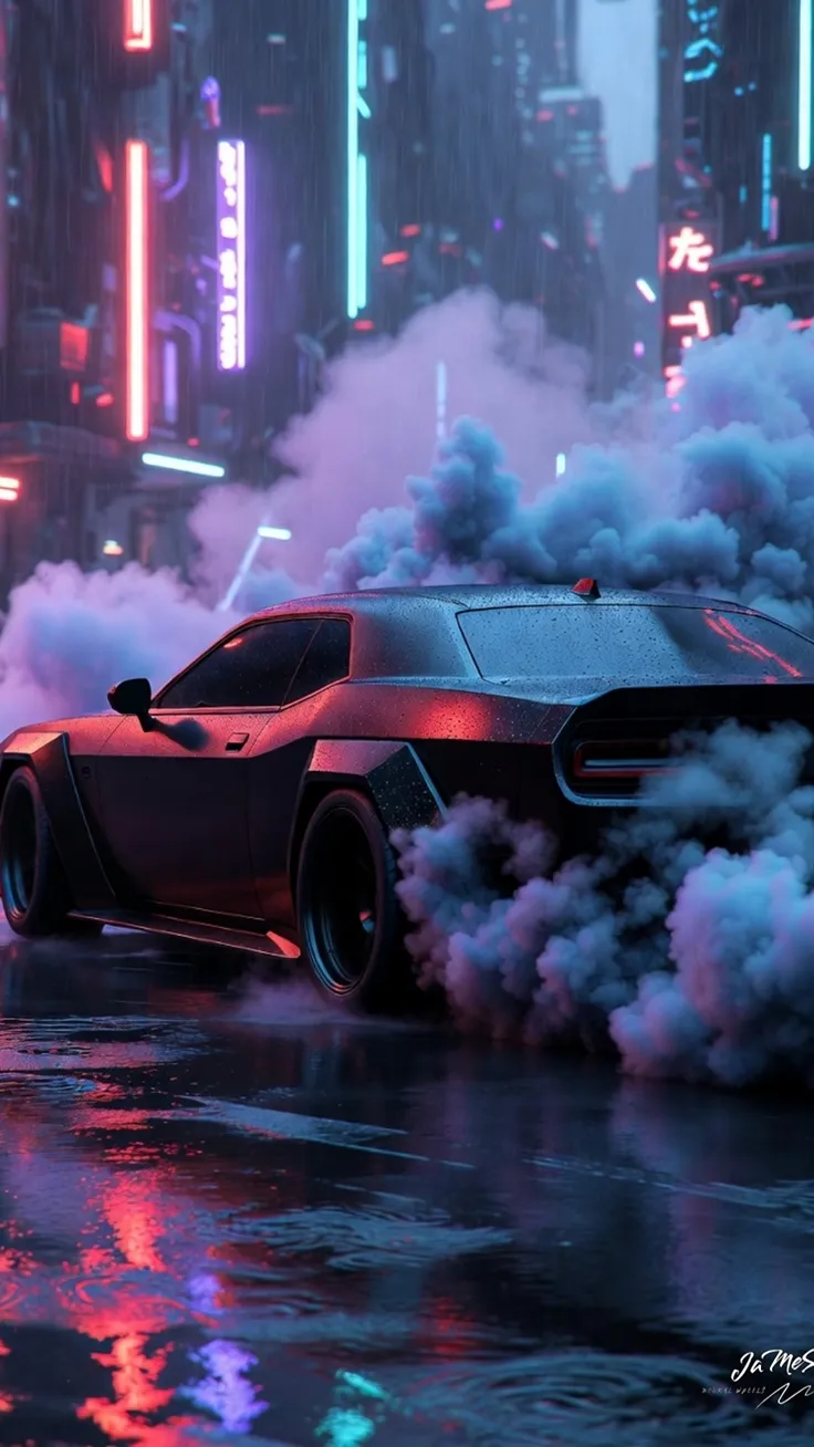 Blue and red Smoke dodge Challenger